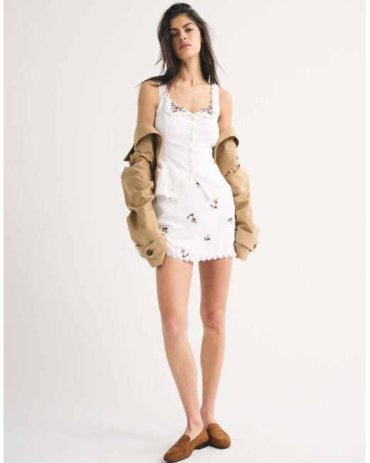 Abercrombie & Fitch Natural Linen Blend Cami Top With Embroidered Edge Detail Co-ord