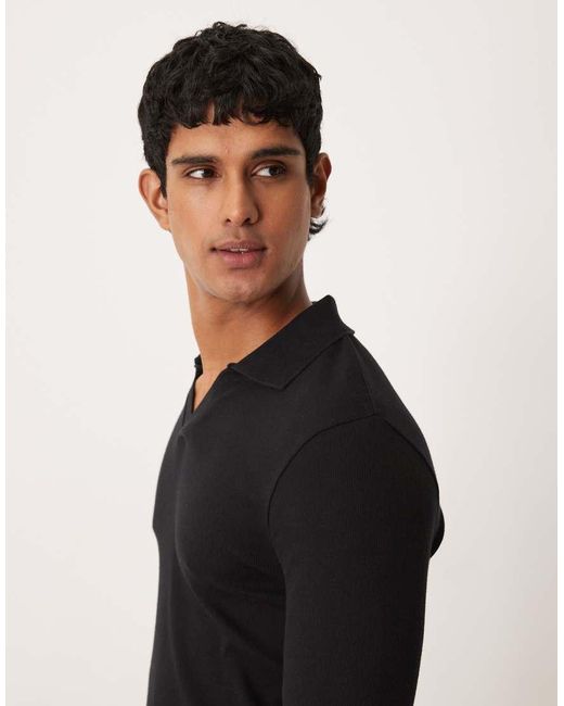 ASOS Black Muscle Fit Long Sleeve Polo for men