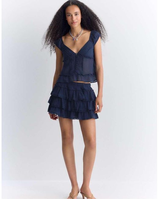 Stradivarius Blue Fluid Top With Buttons