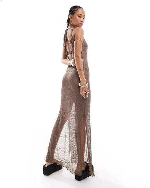 Weekday Brown Sylvie Sheer Pointelle Maxi Dress