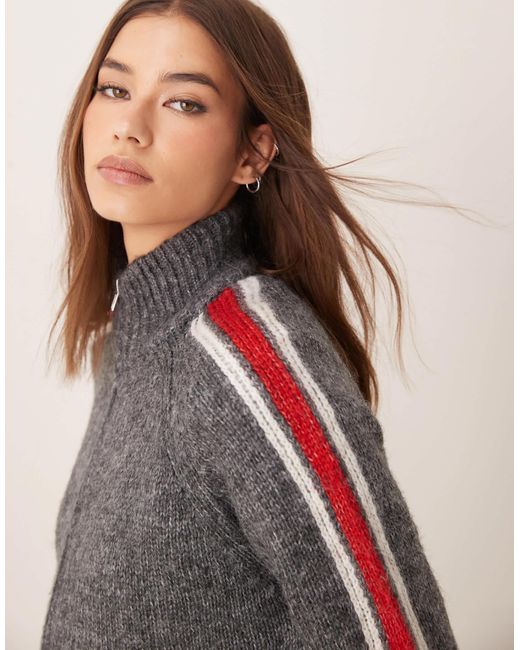 Mango Natural Zip Up Side Stripe Cardigan