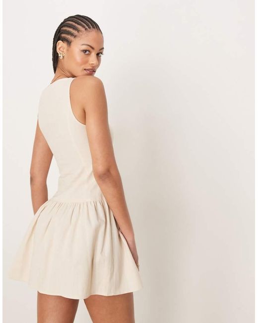 Vestido Corto Con Cintura Baja, Cuello Barco Y Botones De Asos Design Tall-Marrón ASOS de color Natural