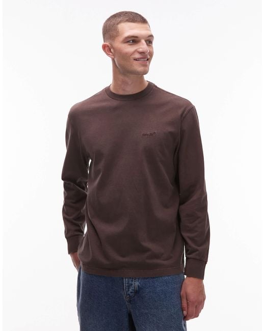 Levi's – authentic – stückgefärbtes, langärmliges t-shirt in Brown für Herren