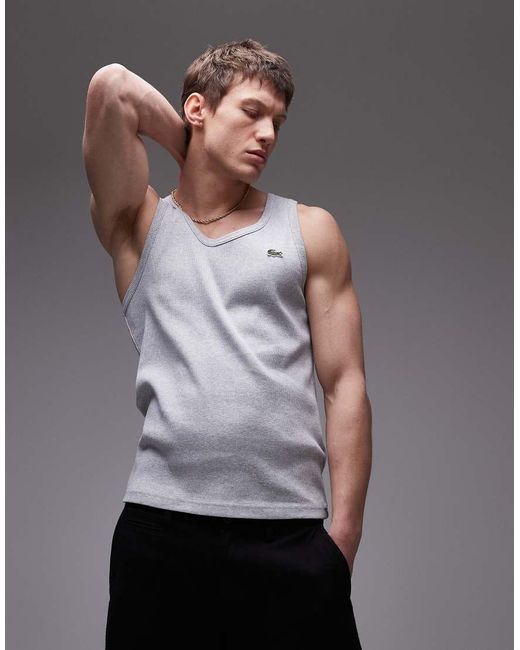 Lacoste Gray Ribbed Tank Top for men