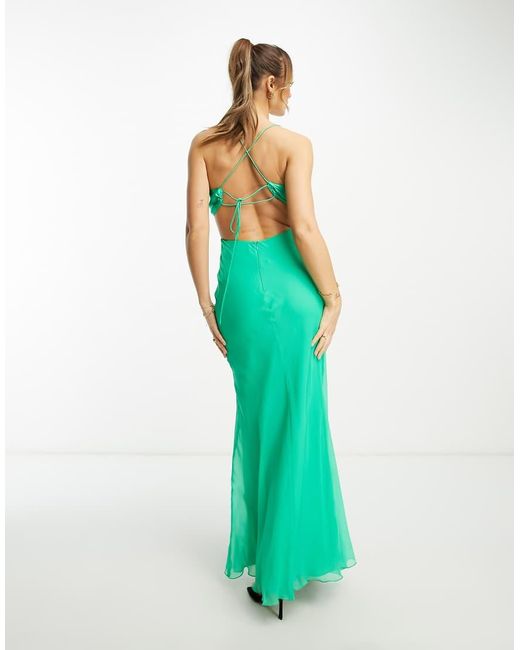 ASOS Green Us Exclusive Satin Mix Cami Cut Out Waist Maxi Dress With Cross Strap Detail