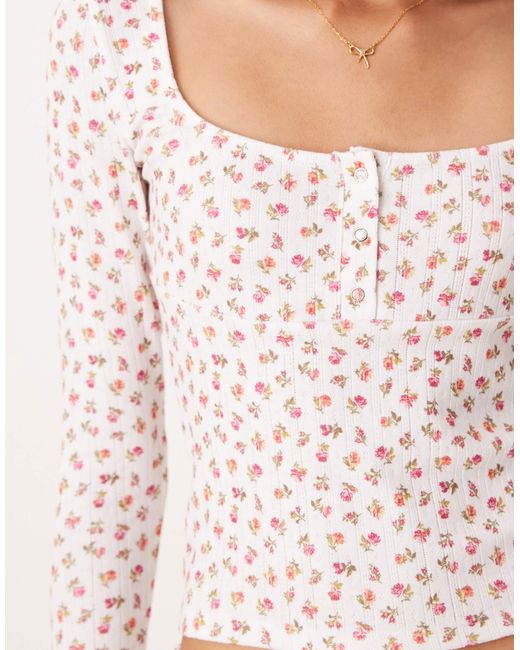 Top d'ensemble en maille pointelle à petites fleurs et manches longues ASOS en coloris Natural