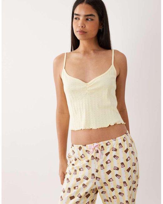 Wednesday's Girl Natural Wednesdays Girl Cami Top And Pants Iced Coffee Pajama Set