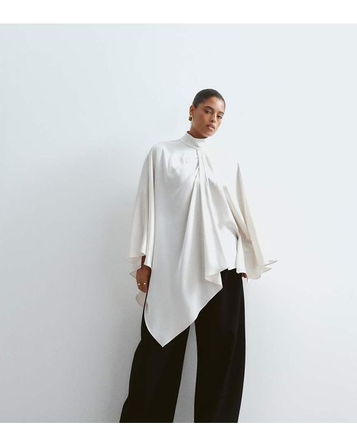 ARRANGE White Curve Satin Overlayer Cape Top