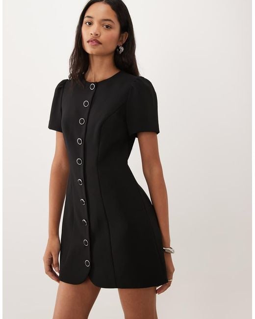 Forever New Natural Structured Puff Sleeve Button Down Mini Dress