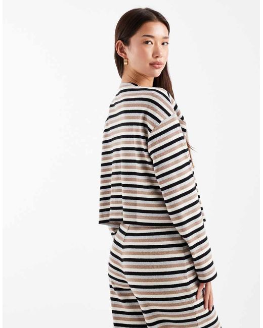 Miss Selfridge White Stripe Brushed Rib Cardigan Co-ord