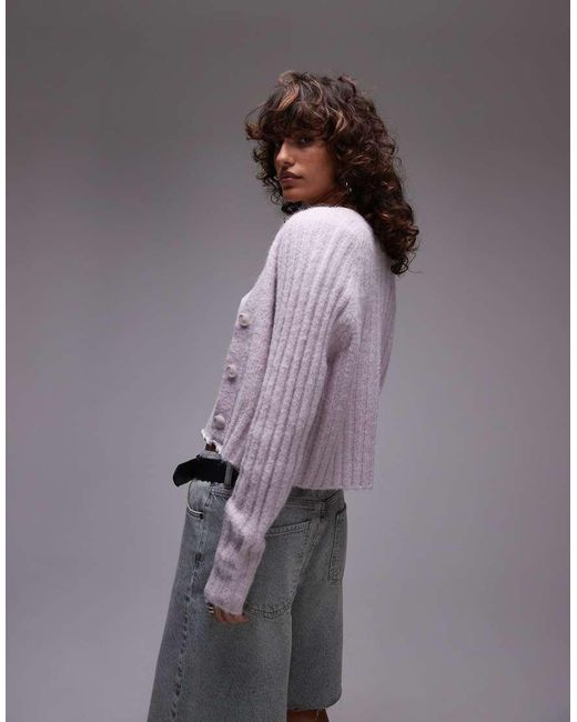 TOPSHOP Purple Knitted V-neck Rib Detail Cardi