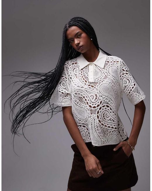 & Other Stories White Crochet Knit Blouse