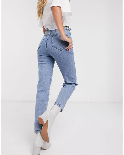 Stradivarius Blue – schmal geschnittene mom-jeans mit stretchanteil