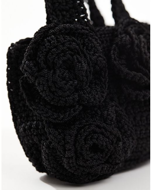 Mango Black Crochet Bag With 3d Floral