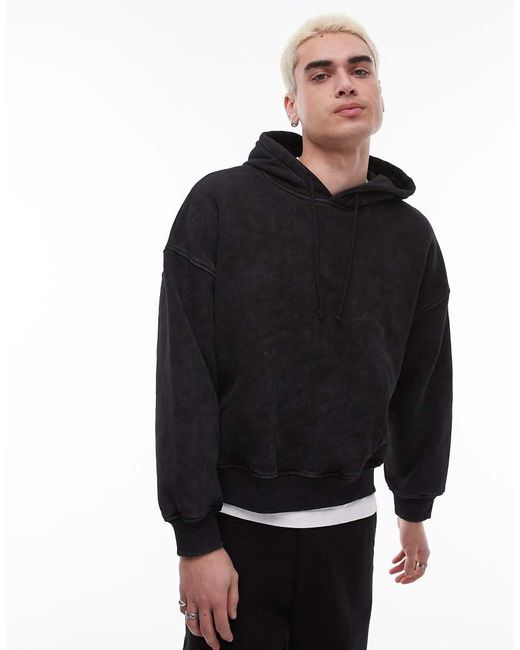 Sudadera Extragrande Con Capucha Y Acabado Lavado De -Gris Topman de color Black
