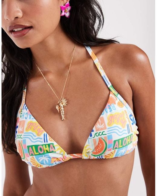 New Look Multicolor Aloha Removable Pad Triangle Bikini Top