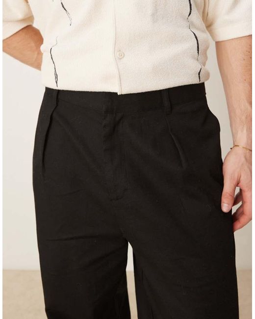 ASOS Natural Carrot Fit Linen Look Trouser With Pleat for men