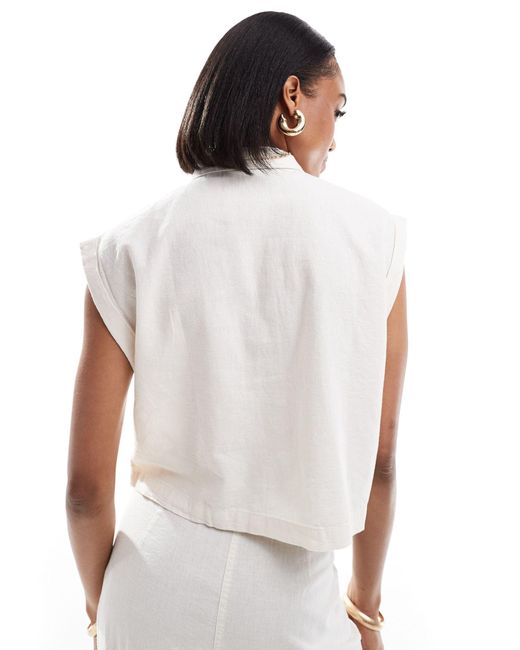 Vero Moda White Cropped Linen Shirt