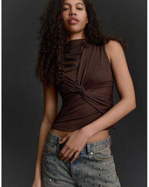 Bershka Black Sleeveless Tulle Top