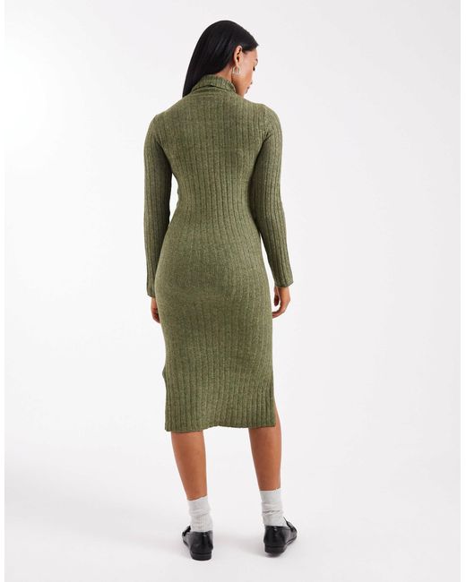 Mama.licious Green Mamalicious Maternity Soft Knitted Rib Midi Dress With Nursing Function