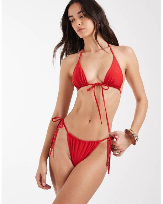 Pieces Red Tie Side Brazilian Bikini Bottom