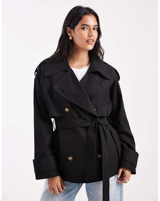ASOS Black Oversized Short Trench Coat With Belt