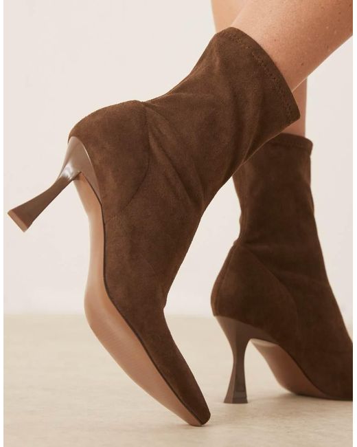 ASOS Natural Wide Fit Reagan Chisel Toe Sock Boots