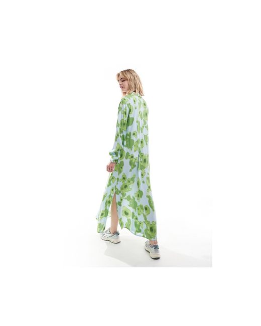Vestido largo con estampado verde vinny SELECTED de color Green