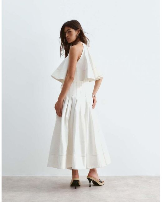 ARRANGE White Pleated Wrap Twill Midi Skirt