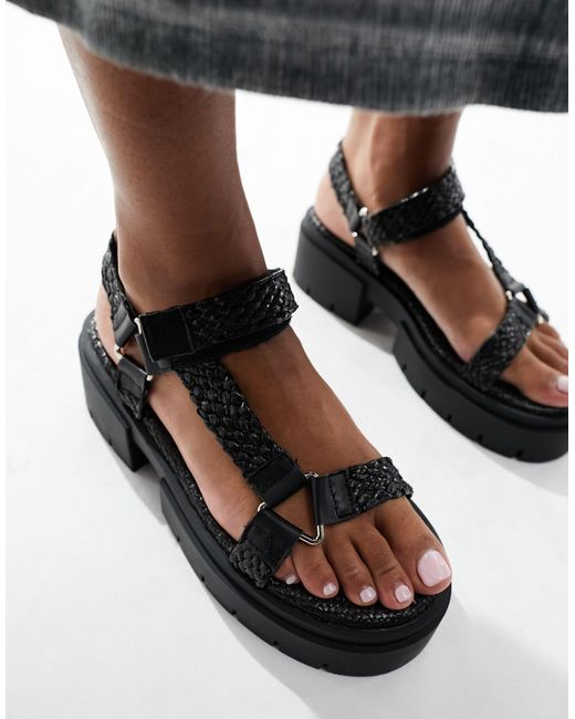 Public Desire Black Hazard Chunky Sandal With Raffia