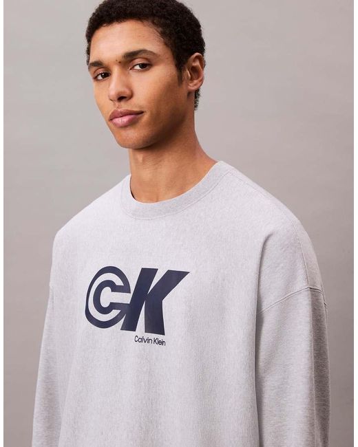 Calvin Klein Gray Relaxed Graphic Logo Sweatshirt for men