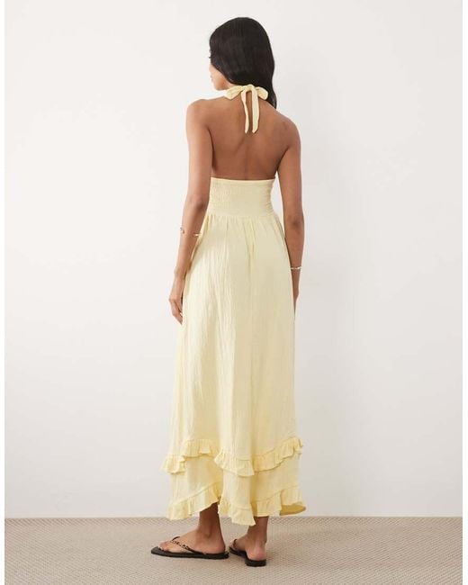 ASOS Natural Crochet Halter Tiered Midi Dress