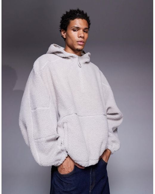 Sweat à capuche ultra oversize en polaire avec col cheminée zippé ASOS pour homme en coloris Gray