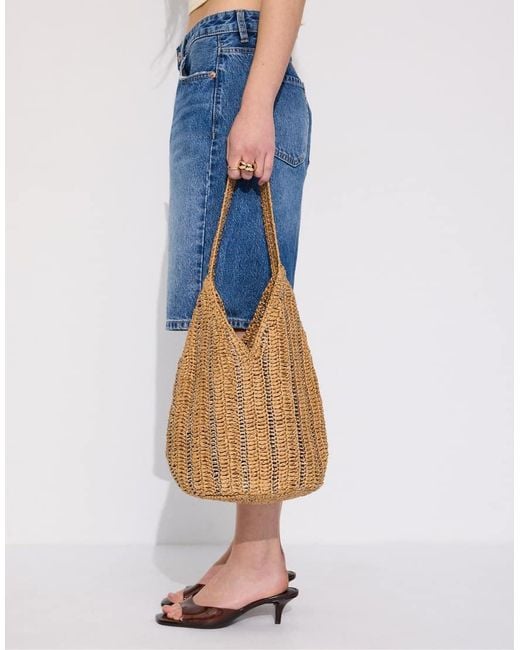 Stradivarius White Metallic Thread Raffia Shoulder Bag