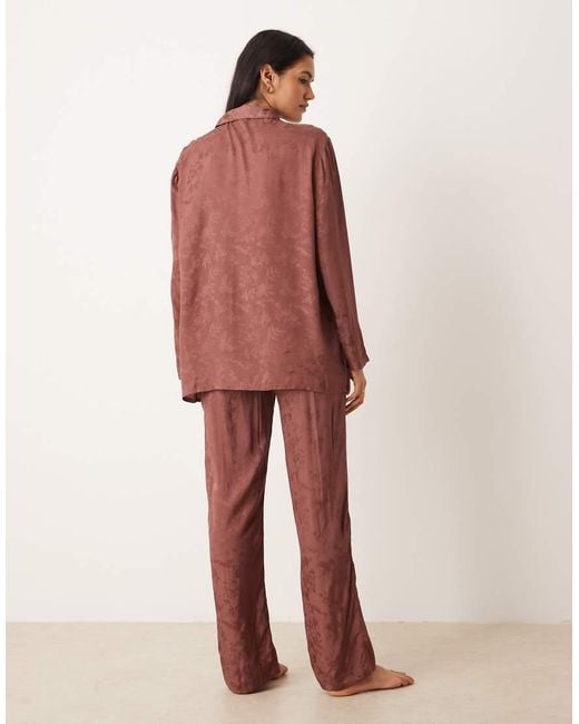 Mango Red Satin Jacquard Pyjama Trouser Co-ord