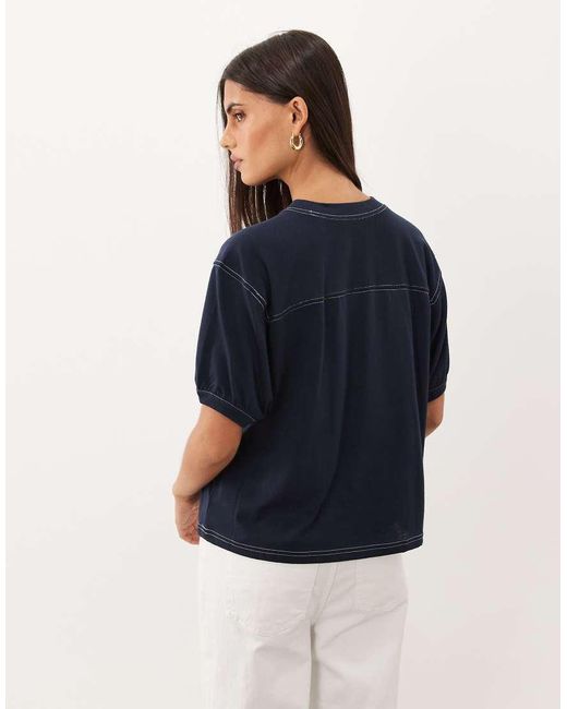 GOOD AMERICAN Blue Short Sleeve T-shirt With Contrast Stitching