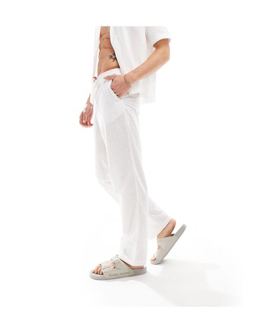 Pantalones s holgados con bordado inglés y cinturilla elástica ASOS de hombre de color White