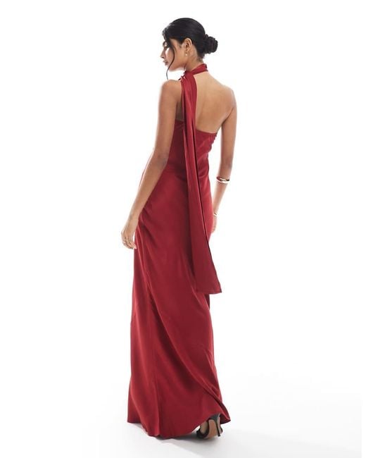 Maids To Measure Red Bridesmaid Multiway Scarf Neck Maxi Dress