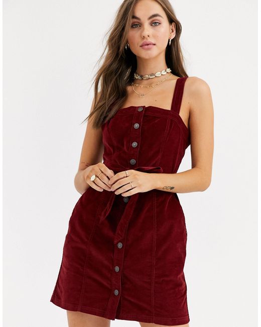 Abercrombie & Fitch Red – Kleid aus Cord mit Knopfleiste