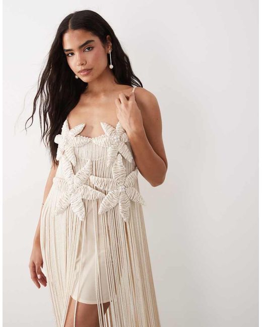 ASOS Natural Premium Crochet Flower Maxi Dress With Shell Detail