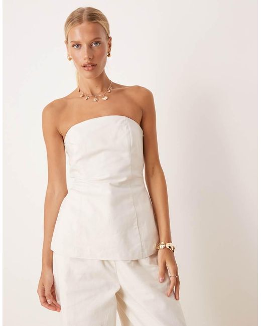 Tala Strapless Top Van Zware Linnenmix Met Lange Pasvorm in het Natural