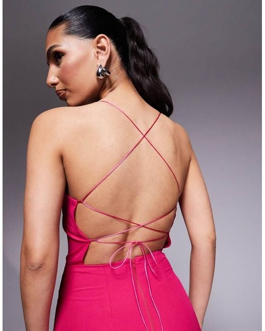 Vesper Pink Strappy Back Maxi Dress With Thigh Split