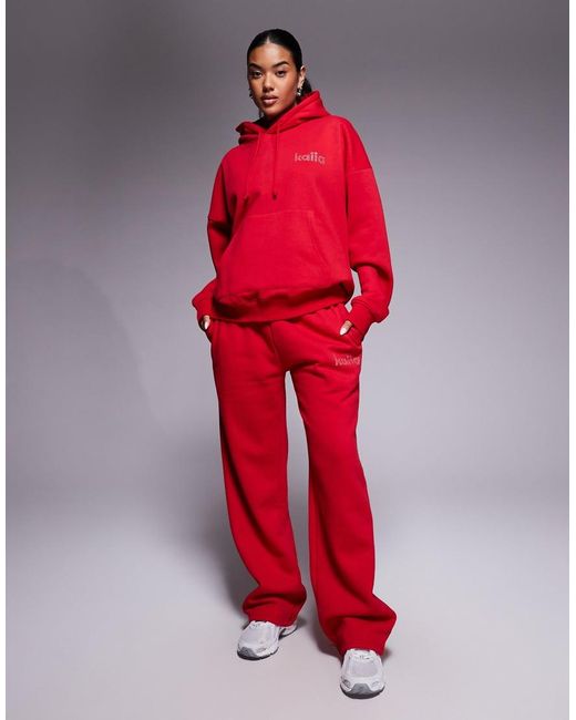 Kaiia Red Exclusive Cotton Rich Diamante Logo Oversized Hoodie Co-ord