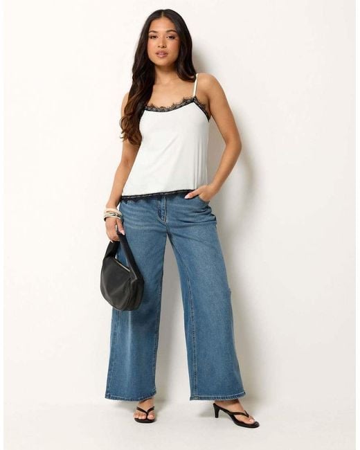 PixieGirl White Petite Lace Trim Asymmetric Vest Top