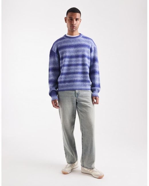 HUGO Blue Hugo Sfusi Fuzzy Stripes Relaxed Fit Knit Sweater for men
