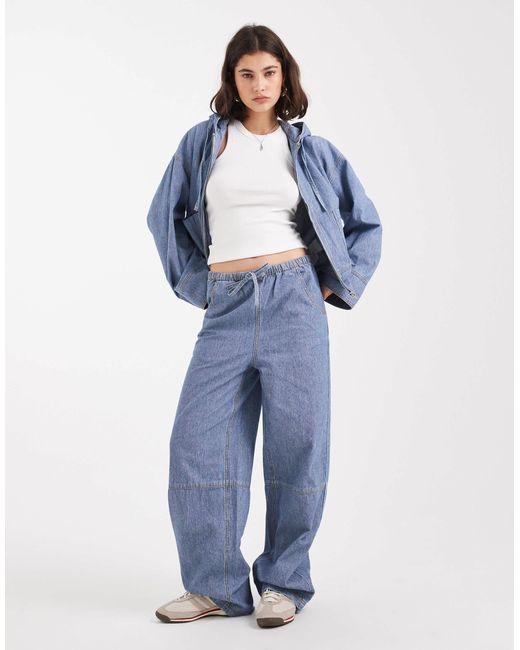 Object Blue Tie Waist Wide Leg Jeans