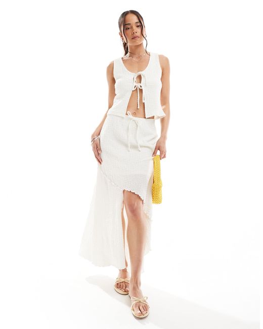 Miss Selfridge White Textured Jersey Tie Front Top