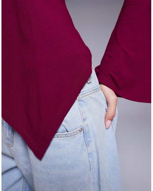 ASOS Purple Godet Insert Long Sleeve Top With Flute Sleeves