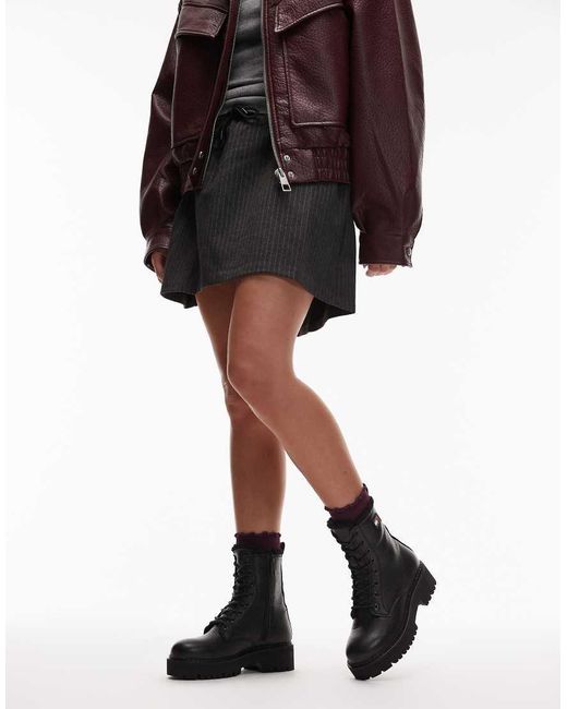 Tommy Hilfiger Black Urban Lace Up Hiker Boots With Fur Lining