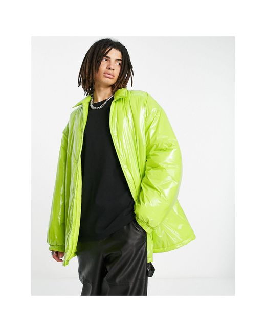 ASOS Extreme Oversized Vinyl Puffer Coach Jacket in Lime (Green) for